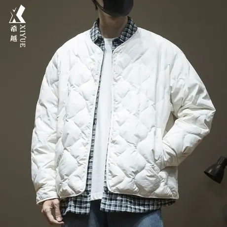 希越假两件菱格加厚男士棉服外套宽松大码羽绒服上衣2023秋冬新款商品大图