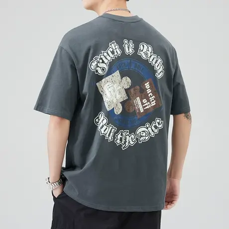 夏季青少年帅气学生情侣装t恤男生字母印花圆领短袖上衣服男士商品大图