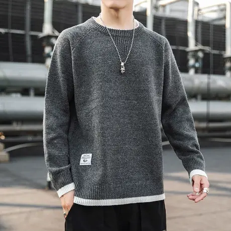 薄款外套圆领毛衣男2021新款春秋潮流打底套头秋冬休闲男士针织衫商品大图