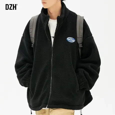 男士黑色羊羔绒外套男冬季加厚立领夹克上衣宽松运动茄克休闲冬装商品大图