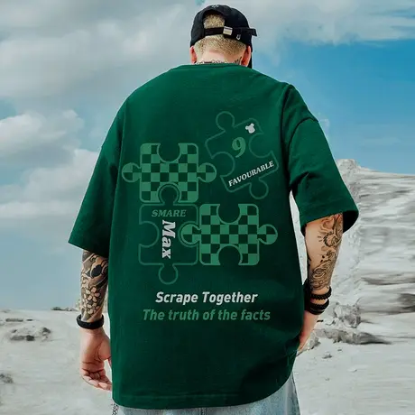 2025重磅潮牌宽松T恤美式短袖半袖纯棉国潮胖子大码男装夏季男潮商品大图