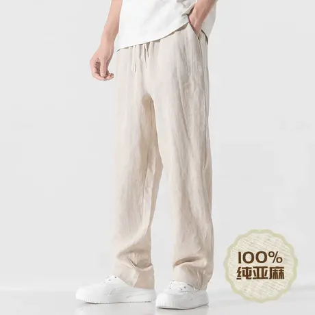 纯亚麻100%休闲裤男春秋季加肥加大码宽松舒适长裤男装复古直筒裤图片