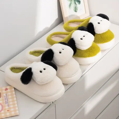 可爱小狗棉拖鞋女冬季2024新款厚底踩屎感室内家居防滑毛绒月子鞋商品大图