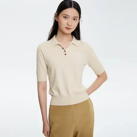 俪雅/LANCY商场同款女翻领针织衫短袖T恤女士专柜正品奥莱图片