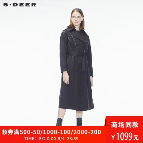 sdeer圣迪奥2019春装新款贴布双排扣系带长款风衣外套女S18381843🙊图片