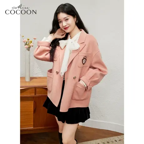 missCOCOON学院风短款毛呢外套女2022新款冬季宽松时尚羊毛呢大衣商品大图