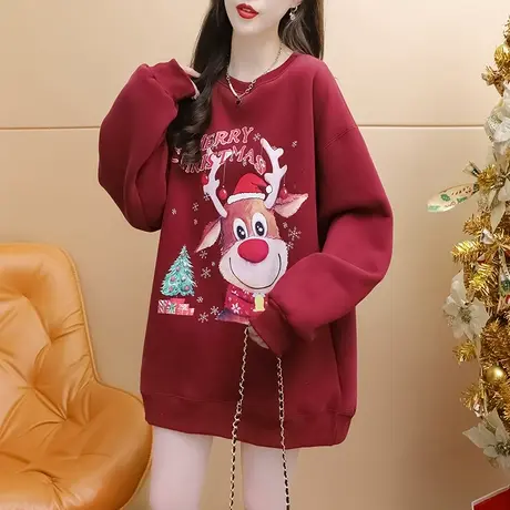 加绒加厚卫衣外套女2024新款春季爆款洋气减龄网红宽松设计感上衣商品大图