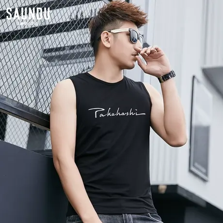 莫代尔背心男士修身型运动坎肩坎袖男生健身蓝球宽肩夏季无袖t恤图片