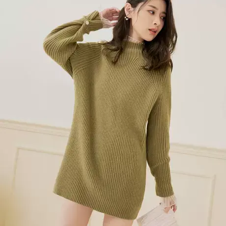 桔熊秋冬季保暖蓬松毛衣珍珠扣长袖宽松针织衫女胖妹妹大码FA2573商品大图