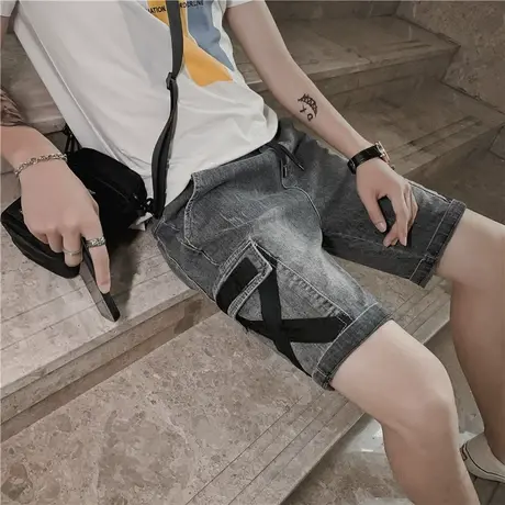 2023夏季新款男帅气牛仔短裤个性小伙时尚百搭网红潮牌五分裤中裤商品大图