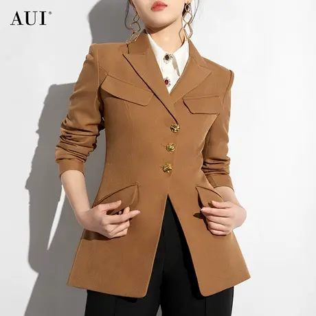 AUI卡其色美拉德西装外套女2024早春新款气质职业高级感休闲西服图片