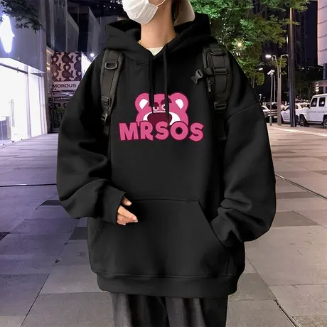 草莓熊连帽卫衣男秋冬季大码长袖外套重磅潮牌宽松落肩情侣上衣服商品大图