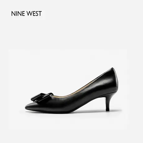 Nine West/玖熙散文诗蝴蝶结小猫跟单鞋女新款通勤浅口真皮高跟鞋图片