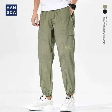 汉斯卡2021夏季新款冰丝工装裤男韩版时尚薄款束脚休闲九分哈伦裤商品大图