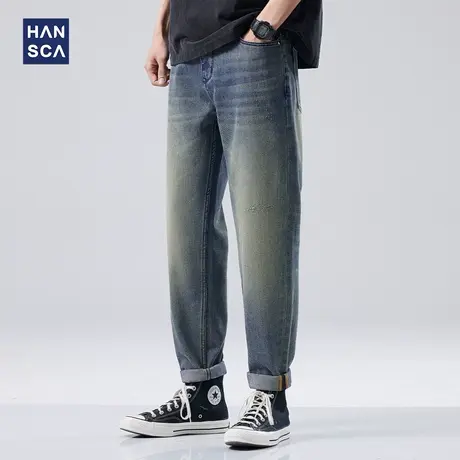 hansca美式复古牛仔裤男春季2024新款宽松直筒裤子休闲水洗长裤男商品大图