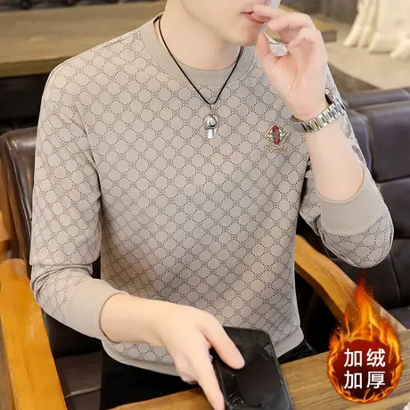 2023秋冬新款男士长袖T恤衫加肥加大码卫衣男装打底小衫潮流秋衣图片