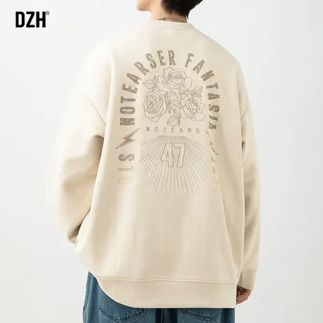 男士麂皮绒卫衣男春秋圆领潮牌休闲长袖上衣宽松2024新款衣服百搭商品大图