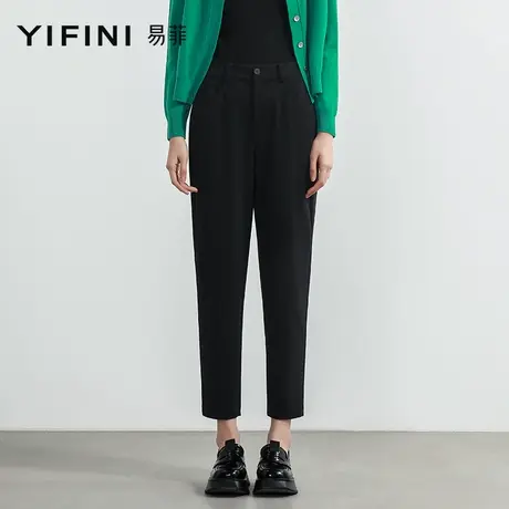 Yifini/易菲黑色经典小脚裤女2023夏季新款显瘦垂感小个子休闲裤商品大图