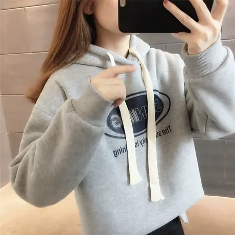 连帽卫衣加绒宽松2023冬季新款长袖上衣外穿洋气加厚女士设计感潮商品大图