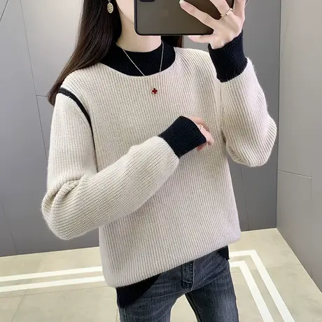 半高领毛衣女春装新款韩版外穿宽松套头加厚内搭长袖针织打底衫女商品大图