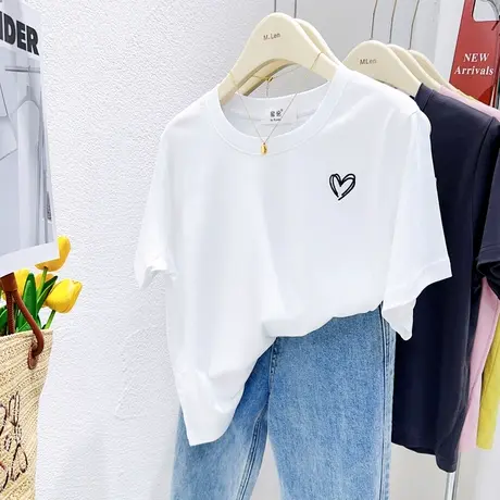 韩国东大门ins爱心纯欲风短袖T恤2023夏季纯棉上衣小个子短款显高商品大图