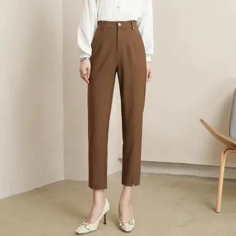 咖色西装裤女直筒高腰2023新款秋季小个子九分百搭职业显瘦烟管裤商品大图