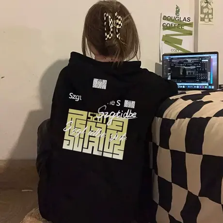 美式hiphop连帽卫衣女大码加绒加厚秋冬复古港风chic慵懒外套上衣图片