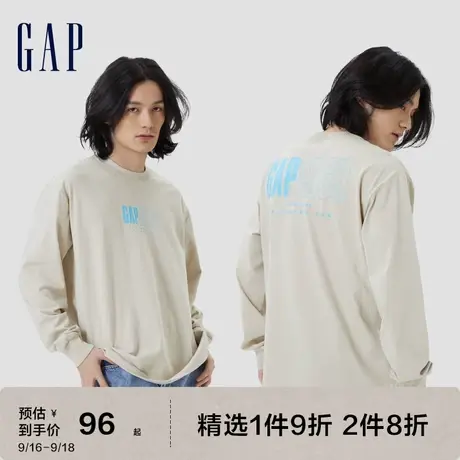 Gap男女装秋季新款LOGO纯棉亲肤T恤598811情侣装运动廓形休闲上衣图片