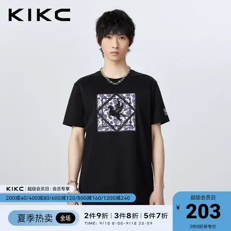kikct恤男2023春夏新款商场同款高级烫钻轻奢感复古潮流圆领短袖图片