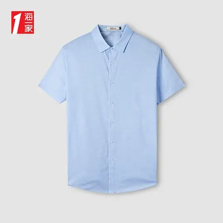 海一家简约线条短衬2023夏季新款亲肤舒适商务休闲短袖针织衬衫男商品大图