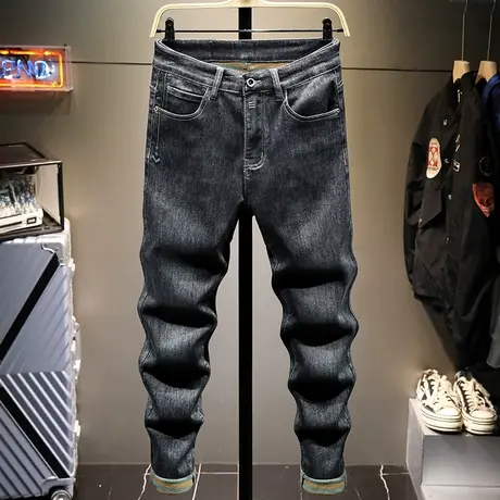 秋季新款黑色品质高档牛仔裤男修身小脚男裤裤子男潮牌百搭韩版潮商品大图