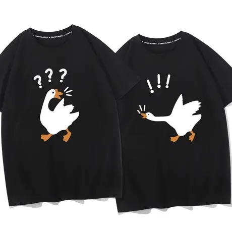 秀洛情侣装大白鹅卡通印花短袖t恤男潮牌宽松大码黑色夏季半袖商品大图