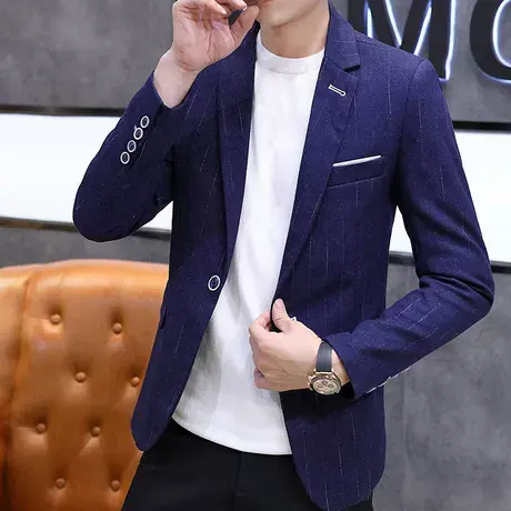 男士小西装韩版修身上衣帅气休闲暗纹英伦潮流春秋外套男装单西服商品大图