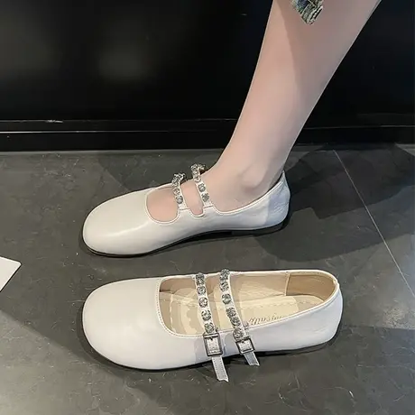 温柔晚晚风玛丽珍单鞋女2023年新款夏季银色平底豆豆鞋百搭奶奶鞋图片