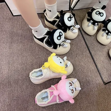 可爱卡通帆布鞋女2023夏秋新款小众面包鞋透气低帮小白鞋休闲板鞋图片