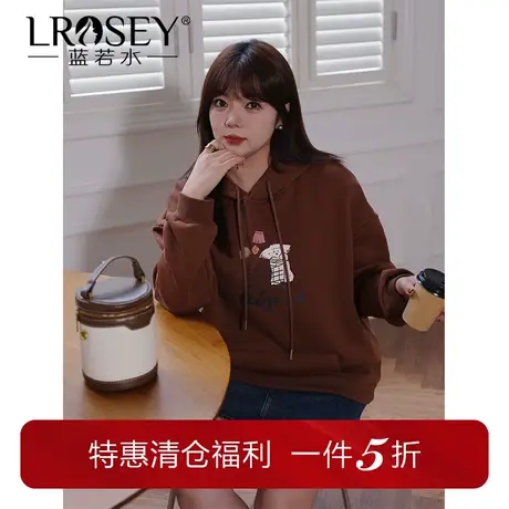 蓝若水大码宽松韩版印花加绒卫衣女显瘦加厚胖MM春装连帽上衣商品大图