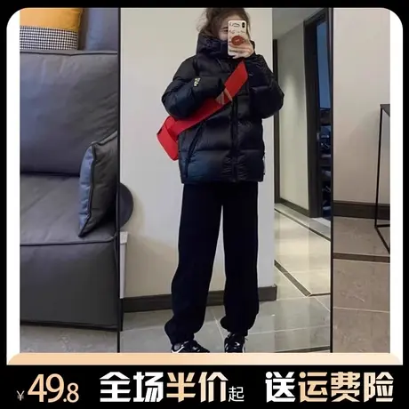 黑色束脚运动裤女秋冬加绒加厚宽松显瘦直筒哈伦裤宽松休闲卫裤子图片