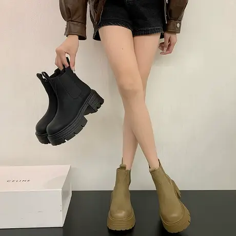 英伦风马丁靴女2023春秋季新款网红ins潮炸街瘦瘦靴粗跟厚底短靴图片