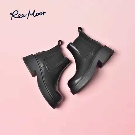 REEMOOR睿慕冬季新款英伦风切尔西靴弹力瘦瘦靴厚底短筒靴女图片