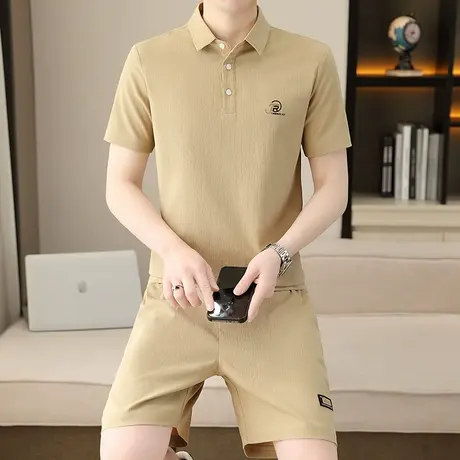 夏季男士短袖polo衫套装薄款休闲速干运动半袖短裤两件套加肥加大图片