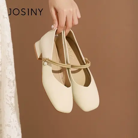 Josiny/卓诗尼法式珍珠吊坠晚晚单鞋女夏季2023新款粗跟玛丽珍鞋商品大图