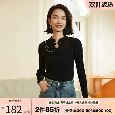 阿依莲可拆链条黑色内搭打底衫2023新款女士秋冬立领针织修身上衣图片