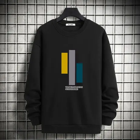 春秋季男生卫衣圆领无帽秋冬款保暖加绒加厚宽松黑色秋季长袖t恤商品大图