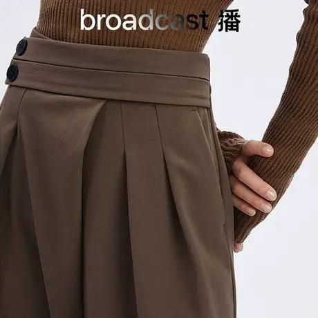 播broadcast高腰休闲裤女冬季新款直筒长裤宽松萝卜裤DDP4KD4876商品大图