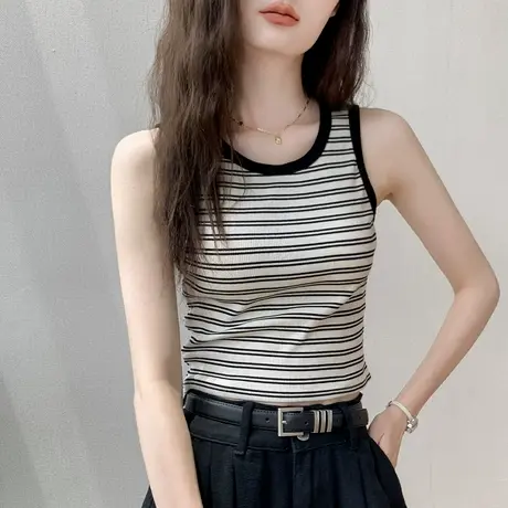 歌倍尚撞色条纹吊带背心女2025夏季新款遮副乳内搭打底衫无袖上衣商品大图