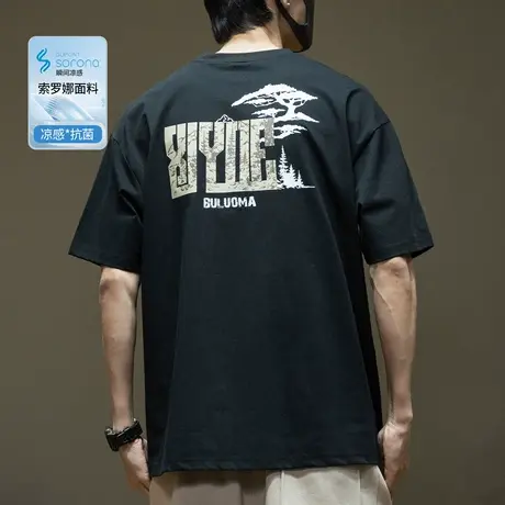 索罗娜凉感国潮短袖T恤男士印花夏季新款UPF50+防晒宽松大码体恤商品大图