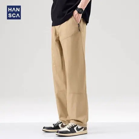 Hansca天竹吸湿透气直筒休闲裤男款2025夏季薄款拼接弹力商务裤子商品大图