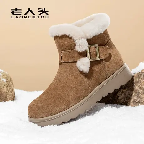 老人头2025冬季新款加绒加厚保暖短靴女厚底时尚百搭羊毛雪地靴女商品大图