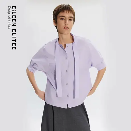 朗姿欧洲EiLEEN ELITEE2025年夏季新款衬衫纯棉衬衣飘带上衣气质商品大图