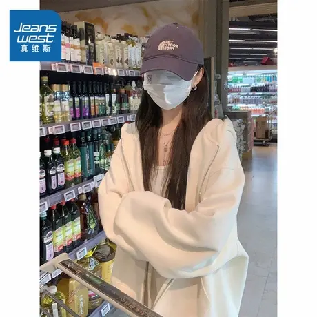 KMV真维斯连帽衫卫衣女2025新款爆款韩系慵懒风春秋女士开衫外套商品大图